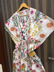 Women's Floral <b>Kaftan</b> Dress Printed Summer <b>Beach</b> Cover up Lounge Wear Boho Maxi Resort Vacation 100% Cotton Batwing Sleeve - Product Image 5