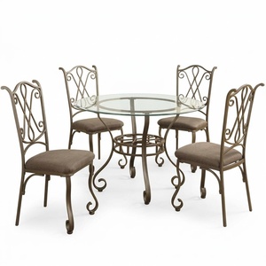 Traditional Heavy Duty Wrought Iron Patio Dining Set Weather Resistant Outdoor <b>Garden</b> Furniture <b>Table</b> <b>and</b> <b>Chairs</b> for 4 - Product Image 1