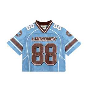 เสื้อยืดโอเวอร์ไซส์ผู้ชายสไตล์สตรีทแวร์แบบสั่งทำพิเศษ ทรงครอปตาข่าย ทรงบ็อกซี่ สำหรับฝึกซ้อมอเมริกันฟุตบอล ระบายอากาศได้ดี - Product Image 2