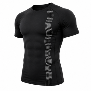 Custom Men's Compression T-Shirt Breathable Quick Dry Gym Running Fitness Base <b>Layer</b> Athletic O-Neck Color Blocked Low Price OEM - Product Image 3