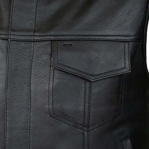 <b>Men</b>’s Club Style Black Leather Vest Collarless Motorcycle Biker Waistcoat with Sleek Minimal Design & Front Dual Closure - Product Image 4