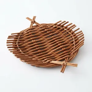 Handmade Wicker Appetizer Tray for Serving Snacks Fruits Bread Tea Coffee <b>Table</b> Kitchen Dining Home Decor <b>Basket</b> - Product Image 6