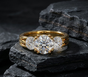 Anillo de Compromiso de Oro de 18K y 14K Chapado en Oro con Tres Piedras de Diamante Cultivado en Laboratorio con Corte Brillante Redondo, Anillo Solitario para Mujer, Joyería Fina - Product Image 1