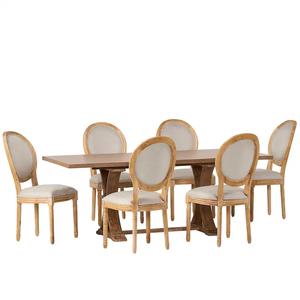 Ensemble de salle à manger traditionnel en bois pour 6 personnes avec chaises rembourrées et table rectangulaire, style antique, meubles de maison - Product Image 1
