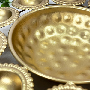 Gold Diya Thali Set with Central Bowl and 8 Traditional <b>Oil</b> <b>Lamps</b> Hindu Pooja Aarti Plate for Diwali Festival Home Temple and Re - Product Image 5