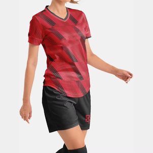 Jersey de Fútbol Americano Personalizado de la Mejor Calidad en Rojo y Negro, Número Personalizable, Jersey de Fútbol Femenino, Uniformes Deportivos - Product Image 3