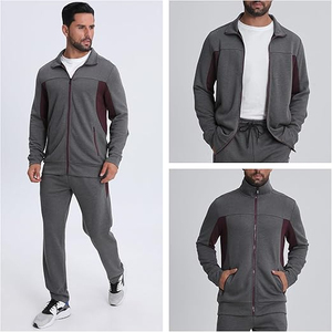 Conjunto Deportivo Personalizado para Hombre, Chaqueta con Cierre Completo y Paneles Gris Jaspeado y Marrón, Pantalones Deportivos - Product Image 3