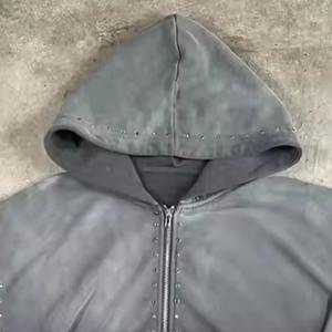 Conjunto de Sudadera con Capucha y Pantalones Acampanados con Efecto Desgastado y Pedrería, Diseño Innovador, 2 Piezas - Product Image 5