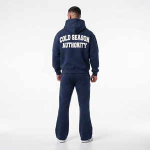 Survêtements d'hiver pour hommes en molleton 100% coton, épais, avec impression en relief, comprenant un sweat à capuche et un pantalon de survêtement évasé - Product Image 2