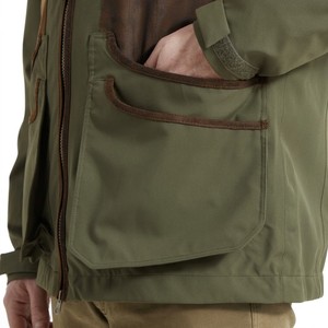 Veste de chasse pour homme en polyester camouflage vert olive, imperméable, coupe-vent, respirante, avec écussons en toile aux épaules et blocs de couleur, fermeture éclair - Product Image 6
