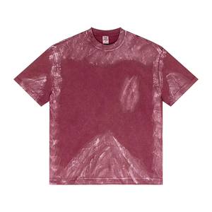 เสื้อยืดคอตตอนฟอกสีทรงโอเวอร์ไซส์สำหรับผู้ชายไซส์ใหญ่ หนัก 280 กรัม ทรงไหล่ตก สไตล์สตรีทแวร์ โลโก้ด้านหน้า ผ้าไม่เป็นขุย - Product Image 4