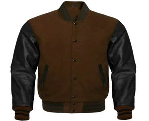 Men Breathable College University Jacket Wholesale Letterman Wool Body Original Leather Sleeves Boys Men Varsity Jacket - Product Image 1
