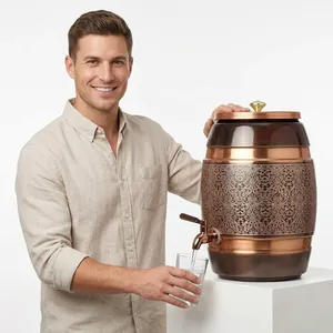 Distributeur d'eau en cuivre pur, design antique gravé, conteneur de stockage d'eau en cuivre de 7 litres avec robinet, récipient à boissons en métal - Product Image 5
