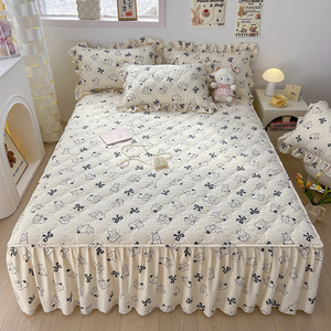 Juego de Ropa de Cama Acolchada Floral Azul Claro Directo de Fábrica, Juego de 4 Piezas con Volantes de Encaje para el Hogar y Apartamentos, Venta al por Mayor - Product Image 5