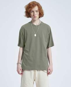 Camiseta básica de manga corta para hombre, color verde oliva, verde salvia, lisa, sencilla, holgada, de corte oversized, con cuello redondo. - Product Image 1