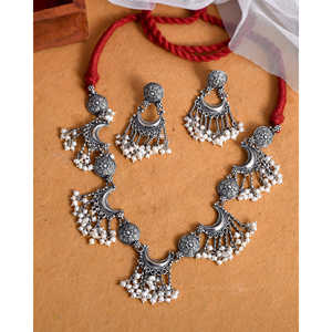 Conjuntos de Joyería Fina Meera Jaipur, Collar y Aretes de Plata con Perlas - Product Image 3