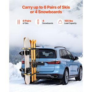 Portasci e Portasnowboard da Gancio Traino per Ricevitore da 2 Pollici, Capacità 6 Paia Sci e 4 Snowboard, Regolabile - Product Image 2