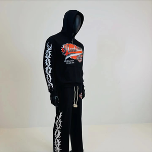 Sweat à capuche et pantalon de survêtement oversize en molleton épais 100 % coton, respirant, avec broderie losanges superposées, style streetwear, pour homme - Product Image 3