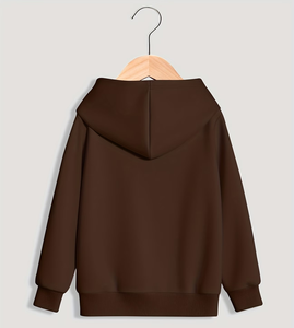Brown Hooded Sweatshirt Kids Casual Autumn Wear Printed Design Customizable Regular Sleeve Knitted Fabric - Product Image 2