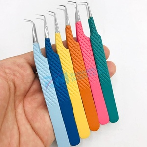 Rabia Miraal Industries Silver Shin Tip 6 Different Powder Coated Colors Diamond Grip Stainless Steel Eyelash Extension Tweezer - Product Image 5