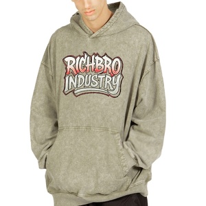 Streetwear Hoodie Wholesale OEM Custom Acid Washed Vintage Hoodie Men Oversized Cotton Pullover Private Label <b>Supply</b> - Product Image 5