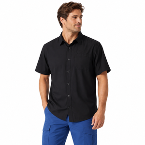 Camisa de hombre negra personalizada de manga corta con botones, lisa, informal, para trabajo al aire libre, fabricante de marca privada, camisa de pesca para exteriores - Product Image 5