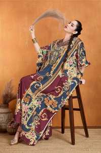 High Quality Designer Turkish Style <b>Kaftan</b> Women Polyester Handmade Batwing Sleeves V Neck Regular Fit Flared Hem Midi Eid - Product Image 2