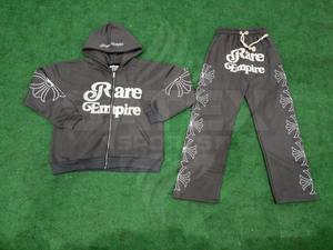 Survêtements pour hommes de haute qualité, décontractés, d'hiver, en molleton français, à capuche, avec broderie usée, patchwork, streetwear, en coton léger - Product Image 2