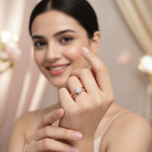 Bague florale avec diamants ronds de 0,15 TCW |   Bague élégante en or rose 14 carats avec motif floral, bijoux fins classiques pour femmes, cadeau d'anniversaire - Product Image 4