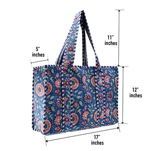 Sac fourre-tout matelassé en coton artisanal CRAFT HACKLE, imprimé floral, style bohème, léger, pour voyage, plage, toutes saisons - Product Image 2