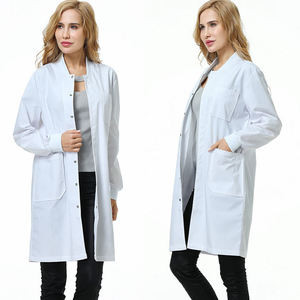 Bata de Laboratorio Blanca para Mujer, Tejida, de Algodón y Poliéster, Uniforme de Hospital, 3 Bolsillos, Cierre de Broches, Bata Médica - Product Image 1