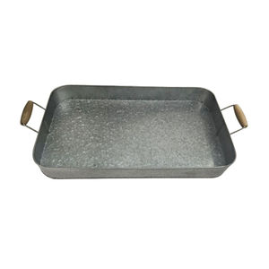 Plateau de service rectangulaire en fer galvanisé avec poignées en bois, idéal pour la maison et l'hôtellerie – Vente chaude - Product Image 4