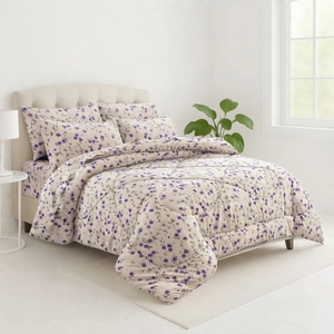 Purple Floral <b>Comforter</b> <b>Set</b> Purple White 100% Cotton T-150 All-Season Breathable Home Use - Product Image 2