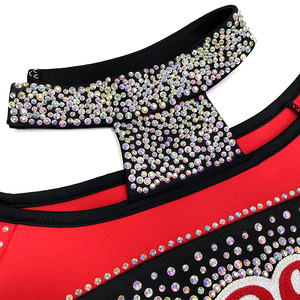 WISHA Cheerleading Uniform 3 Piece Set <b>Red</b> Black <b>Glitter</b> Print Rhinestone Adult Women's Performance Outfit - Product Image 5