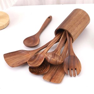 Juegos de herramientas de cocina de madera Espátulas para freír naturales espátula de madera maciza fácil para voltear alimentos - Product Image 1