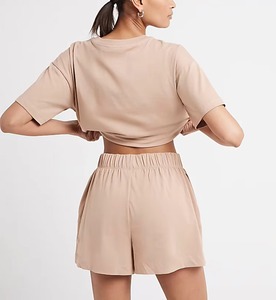 High Quality Women's 2 Piece Shorts Set 2 Tone Short Sleeve 100% Cotton Custom Puff Printed Lace Logo Formal Button Pattern - Product Image 4