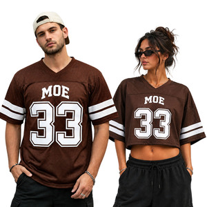 Camiseta Deportiva Oversize Personalizada de Malla Transpirable Marrón para Mujer, Top Corto Holgado para Hombre, Jersey de Fútbol Americano Unisex Estilo Hip Hop Varsity - Product Image 1