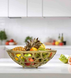 Bol de service en métal à bord festonné, bol décoratif à rebord incurvé pour la table à manger, la cuisine, le service de salades de fruits et les cadeaux - Product Image 1