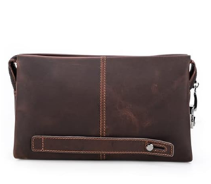 Brown Leather Clutch <b>Bag</b> with <b>Wrist</b> Strap and Zipper Pocket Casual Design Fazmax Corporation Model A18 - Product Image 2