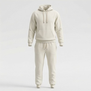 Survêtement unisexe à capuche en coton couleur unie, coupe longue, décontracté, avec cordon de serrage et poches latérales - Product Image 1
