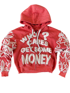 Sweats à capuche entièrement personnalisés style streetwear, imprimés et ornés de strass, sweats à capuche zippés personnalisés OEM, sweats à capuche streetwear effet usé - Product Image 3