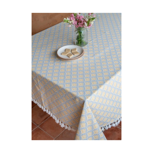 Mantel de algodón con estampado de granada coralina y diseño de viñas frutales, borde a rayas, tamaño personalizado, alto número de hilos, exportación de la India para compradores. - Product Image 5