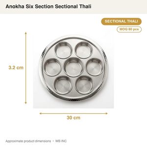 ถาดเสิร์ฟแบบหกช่อง ทำมือจากสแตนเลส SS304 ขนาด 30 ซม. ผิวซาติน ขอบสีสดใส พร้อมช่องกลางแบบอานอกา ของตกแต่งบ้าน ของใช้บนโต๊ะอาหารเพื่อการส่งเสริมการขาย - Product Image 4