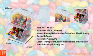 Boîte à bonbons en acrylique transparent Kwang Hsieh Double Desk 90x120x140mm avec cuillère, conteneur de rangement remplissable, qualité alimentaire - Product Image 3