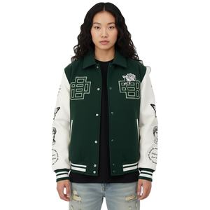 Veste de sport verte pour homme avec logo brodé et motif rose, col rabattu, coupe classique, style preppy unisexe, vêtement d'automne - Product Image 6