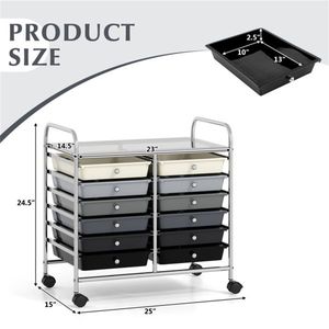 Carrello Portaoggetti a 2 File e 10 Livelli con 12 Cassetti Rimovibili Multicolore, 4 Ruote (2 con Freno), Grigio, Armadietto da Cucina per Alimenti - Product Image 5