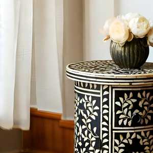 Traditional <b>Round</b> <b>Console</b> <b>Table</b> With Floral Inlay Storage Drawer Antique Style Wooden Pedestal Base Living Room Furniture - Product Image 5