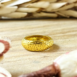 New High Demand Ethnic Textured <b>Ring</b> Boho Brass Band for Women 18k <b>Gold</b> Plated Dotted Hammered Statement for Wholesale/OEM/ODM - Product Image 1