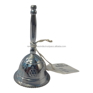 Campana de Mano de Latón Plateada con Diseño Floral, Campana Ritual Decorativa de Metal para Decoración del Hogar, Meditación, Yoga, Artículo de Regalo Espiritual - Product Image 1