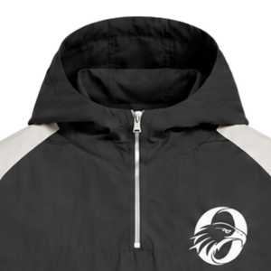 Mens Charcoal Black Neutral Colorblock Windbreaker <b>Hoodie</b> <b>Lightweight</b> Quarter Zip Pullover Jacket Outdoor Training Casual Top - Product Image 3